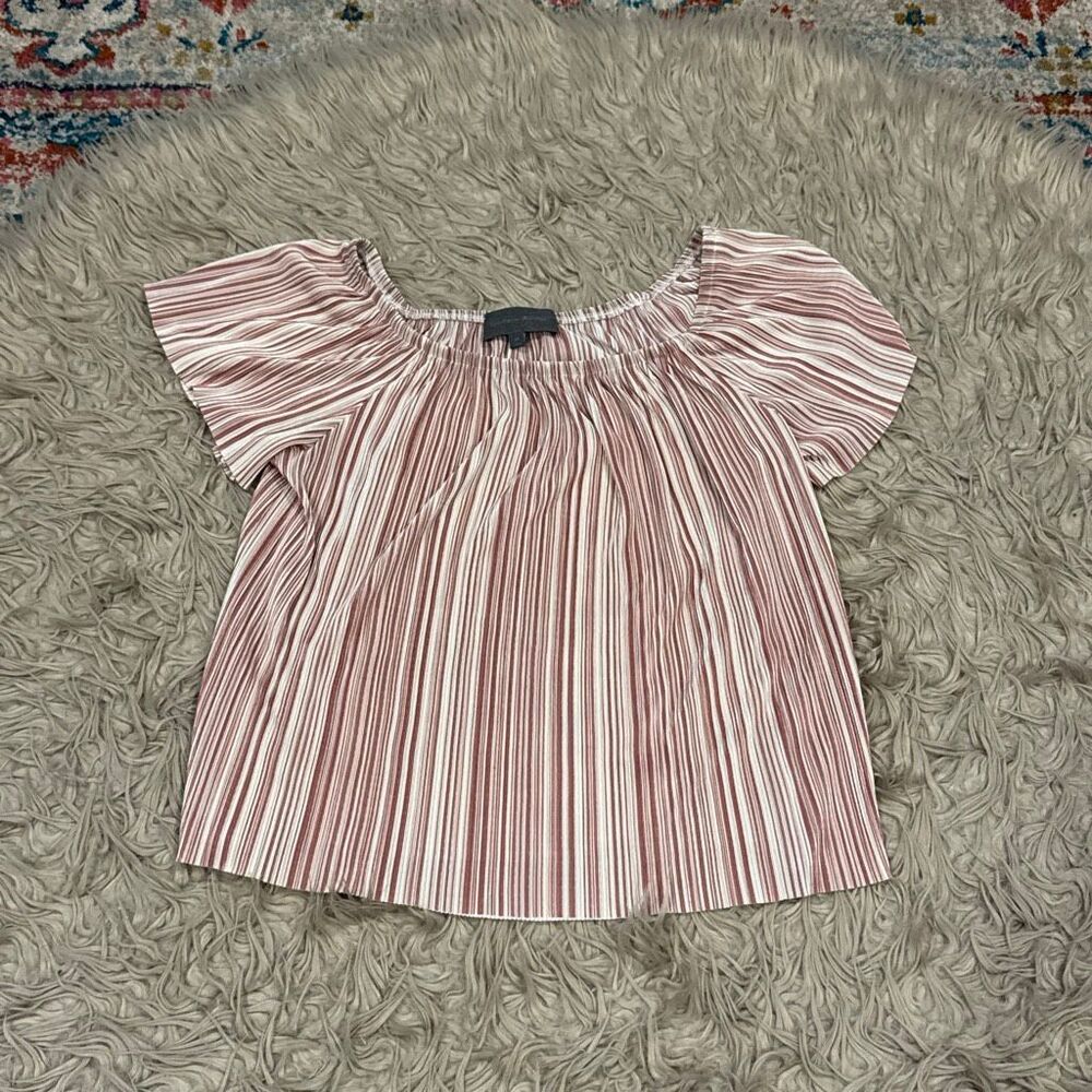 Sunday in Brooklyn Anthropologie Pleated Striped Flutter Sleeve Top medium